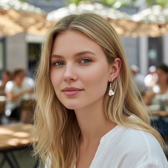 5/$25 Chic Floral Earrings in White, Pink , and Gold Color - Picture 4 of 6